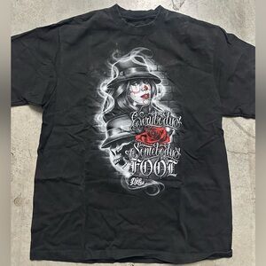 Roma Black Graphic Tee with Red Rose